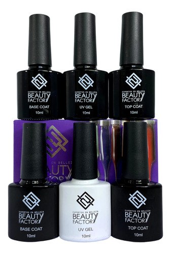 Pack 2 Top + 2 Base + 2 Geles, Beauty Factory 6 Pzs, Uñas Uv