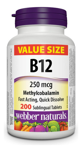 Webber Naturals Vitamina B12 250 Mcg Metilcobalamina, 200 Ta