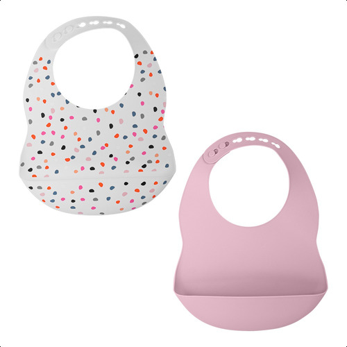 Kit 2 Baberos Ajustables Suave Silicón Para Bebé Sin Bpa Br Color Rosa