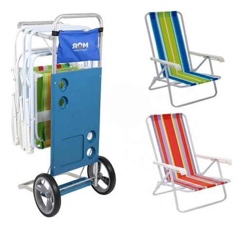 Kit Carrinho De Praia + 2 Cadeiras De Praia Reclinável Mor