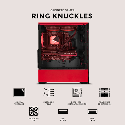 Gabinete Gamer Xtreme Pc Gaming Ring Knuckles Edition Torre Completa E-atx 4 Fan Argb Cristal Templado