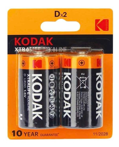 Pilas D Kodak Alcalinas 1.5v Larga Duracion Pack 2 Unidades