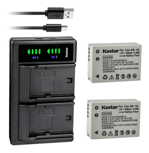 Cargador Dual Usb + 2 Baterías Para Canon Nb-10l G1 X