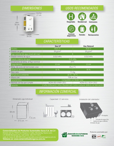 Calentador D Paso Termostático Boiler Instantáneo Redugax 8l Blanco Glp