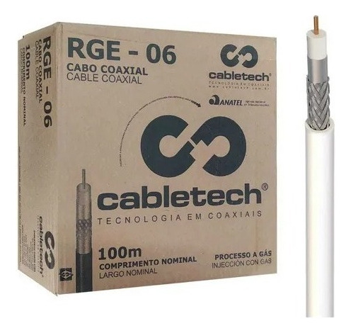 Cable coaxial Rg6 blanco con 60% de bobina, 100 metros | Cabletech