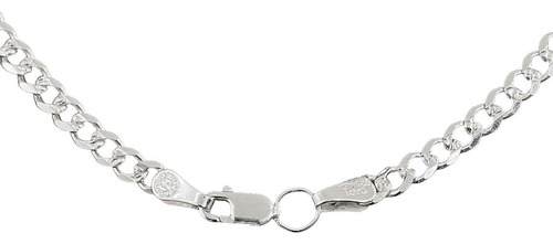 Cadena Cubana Gruesa Diamantada Plata 925 Hombre 50cm X 4mm Color Plateado
