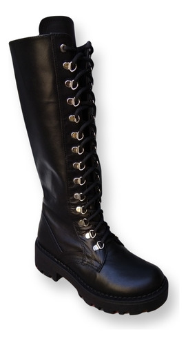 Bota De Mujer Larga Negro Piel Broches Dark, Rockr Gotica