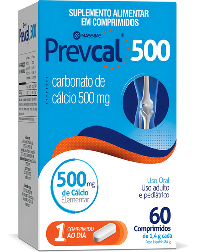 Carbonato de calcio 500 mg Prevcal 60 compr - Sabor neutro de calcio elemental