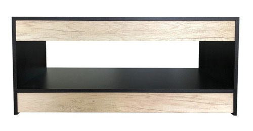 Mesa De Centro Auxiliar Doble Nivel Minimalista Color Negro / Encino Polar