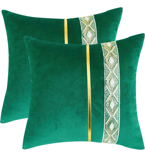 Tosleo Fundas De Almohada De Terciopelo Verde Navideño De 18