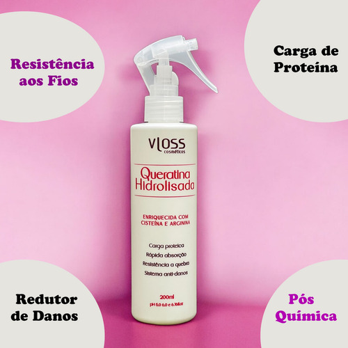 Spray Queratina Hidrolisada Vloss Regeneração E Resistência