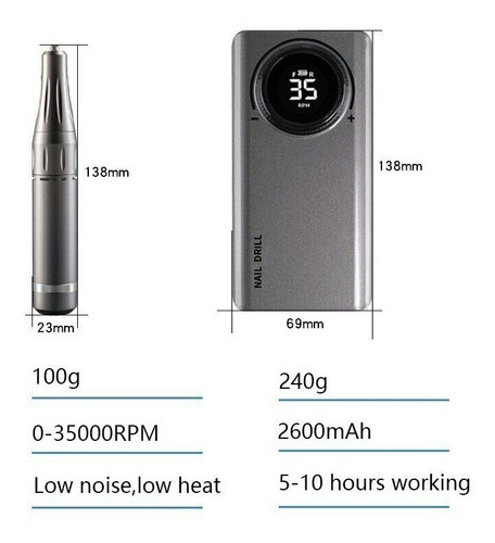 Pulidor De Uñas Eléctrico Recargable Pro 35000 Rpm Portátil