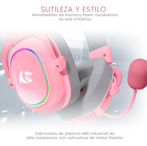 Auriculares Gamer Redragon Zeus X H510-rgb Rosa Con Luz Rgb Rosa
