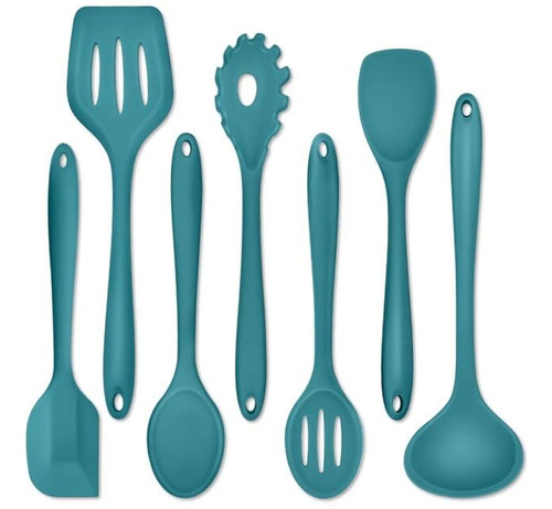 Juego De 7 Utensilios De Cocina Azules De Silicona, Resisten