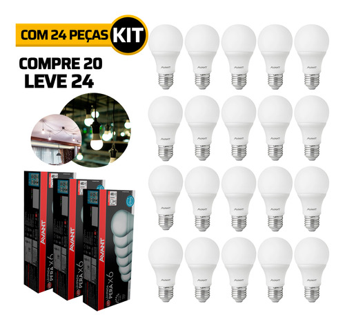 Kit 20 Lampada Led Bulbo 9w Soquete E27 Bivolt Avant