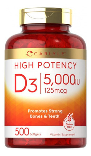 Vitamina D3 Carlyle 5000 Iu 125mcg 500 Cápsulas Sabor N/a