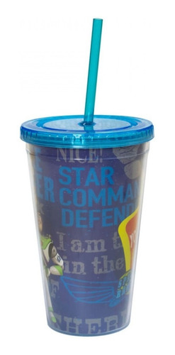 Copo Com Canudo Toy Story 450ml Azul Disney