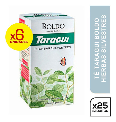 Pack Te Saquitos Taragui Hierbas Silvestres Boldo 25 X 6