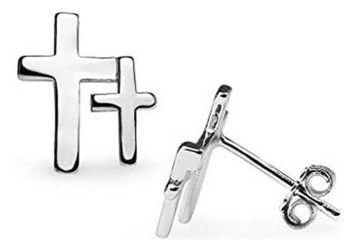 Pendientes De Tuerca Con Cruz Cristiana Doble, Juego De Un P
