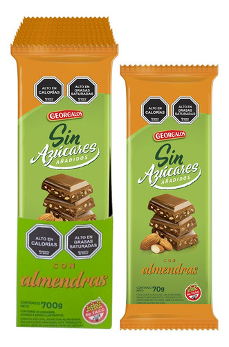Chocolates Sin Azúcar Con Almendras Georgalos 10 Unidades