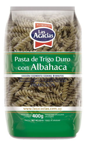 Pasta Trigo Duro Albahaca Tirabuzón Las Acacias 400 Grs