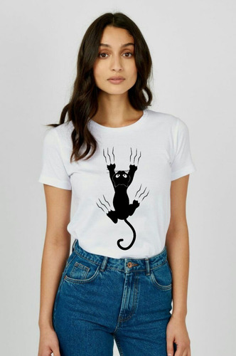 Hermosa Camiseta De Mujer Diseño Gato Agarrado 