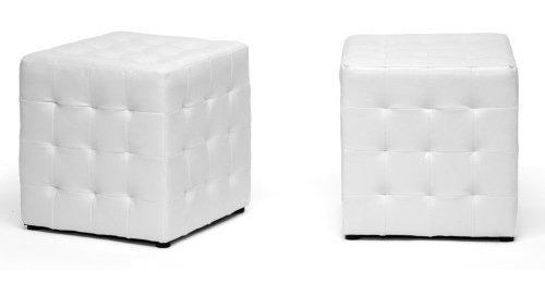 Baxton Studio Siskal Modern Cube Ottoman Blanco Juego De 2