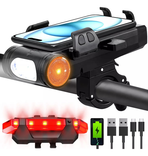 Luz Usb Bicicleta Recargable Delantera Y Traser 4 Modos