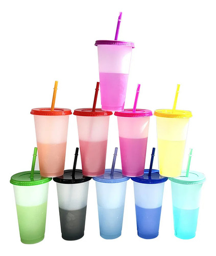 Vasos Magicos Cambian De Color Con Tapa Y Popote 700ml