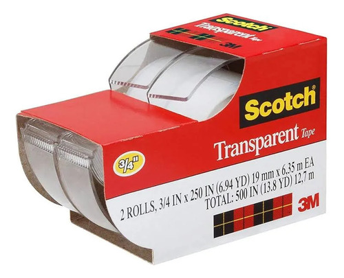 Cinta 3m Scotch Transparente 3/4 X 250 Pulgadas, 2 Rollos