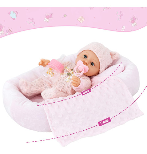 Juego De Muñecas De Bebé 30 Cm Con Accesorios Y Moisés