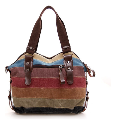 Bolso De Lona A Rayas Retro Para Mujer, Versión Coreana