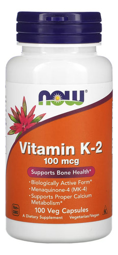 Vitamina K2 100mcg Now Foods 100veg Caps Sabor Sem sabor