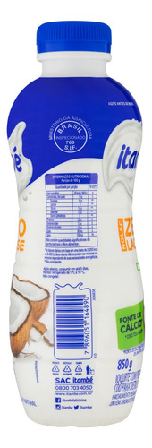 Iogurte Parcialmente Desnatado Coco Zero Lactose Itambé Nolac Garrafa 850g