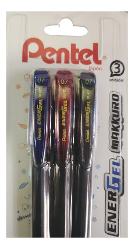 Lápices Gel Roller Energel Pentel Makkuro 0,7mm 3 Colores