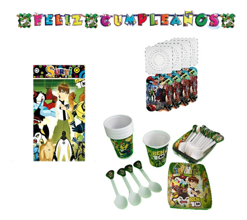 Kit Decoracion Completo Vasos+platos Ben 10 12niños