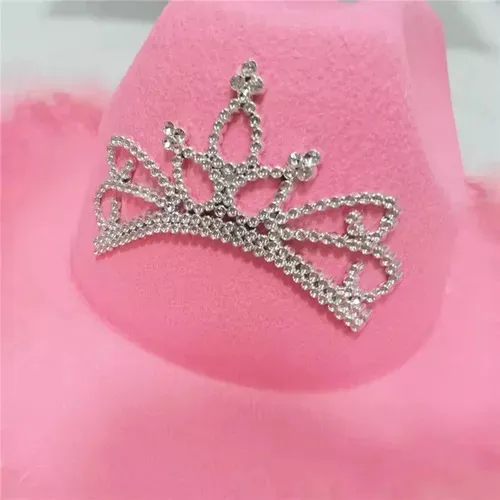 Sombrero Cowboy Rosa Tiara Plumas Disfraz Barbie Vaquera
