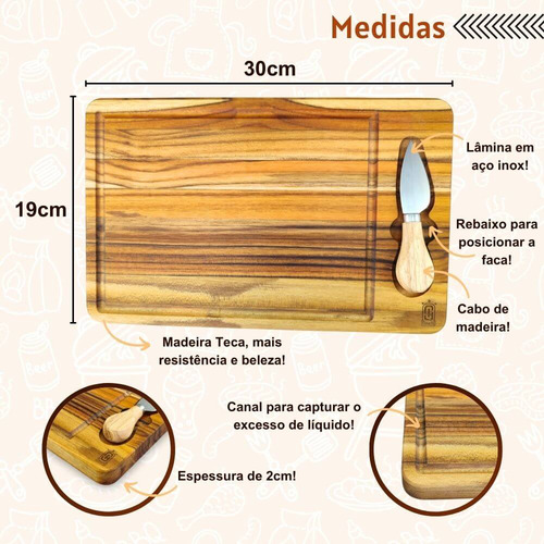 Conjunto Tábua De Madeira Cortar Queijo Com Faca Para Servir Corte Petiscos Frios Salaminho