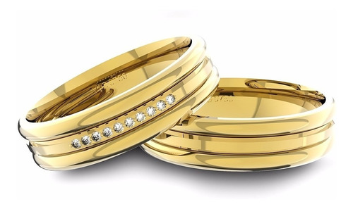 Alianças De Ouro 18k Anatômica Com Diamantes (5.0mm Largura)