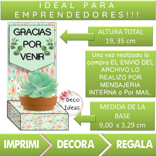 Imagen 2 de 4 de Kit Imprimible 04 Caja Porta Maceta Frase Gracias Por Venir