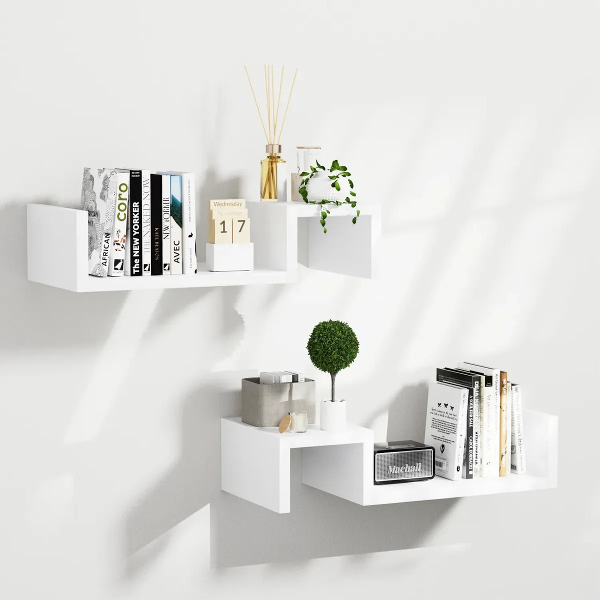 Libreros Repisa Flotante Madera 2 Repisas KIXTLA Minimalistas Estanterias,Repisas Flotantes Para Recamara Y Baño Y Cocina Modernas 58Cm Mueble Con Almacenamiento Multifuncional Bla