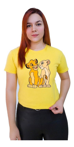 Polera Dama Estampada 100%algodon Diseño Rey León Y Nala