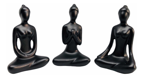 Trio Estátua Meditação Yoga Porcelana