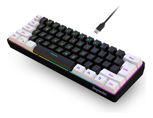 Teclado Gaming 60% Snpurdiri, Rgb, Membrana, Blanco Y Negro