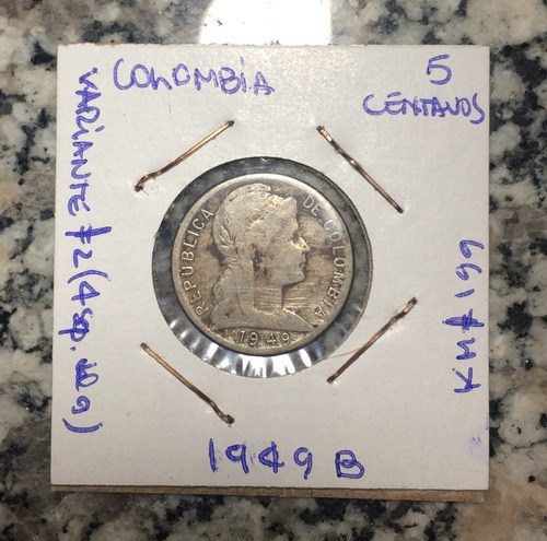 Moneda Colombia 5 Centavos 1949 B Variante 2