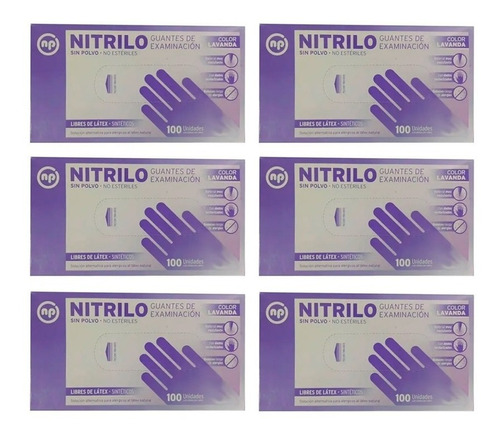 6 Guantes De Nitrilo Lavanda Descartables X 100 Unidades