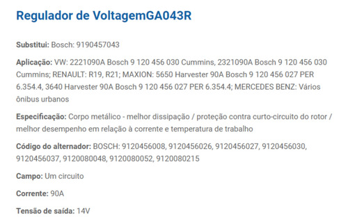 Regulador Voltagem 14v 90a Maxion 5650 640 22210 23210 R19 R
