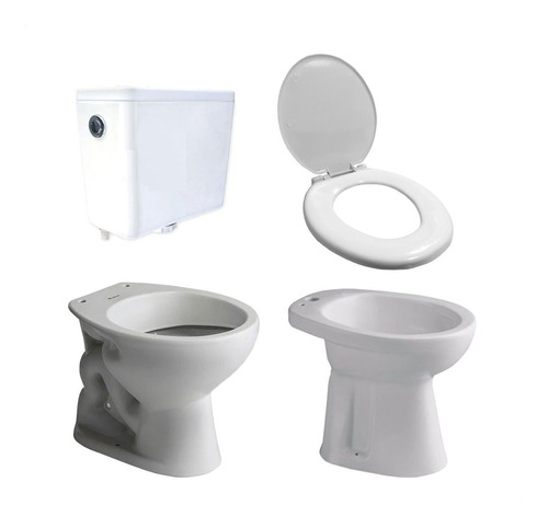 Combo Baño Inodoro Bidet 1 Agujero + Asiento Mochila Pvc 