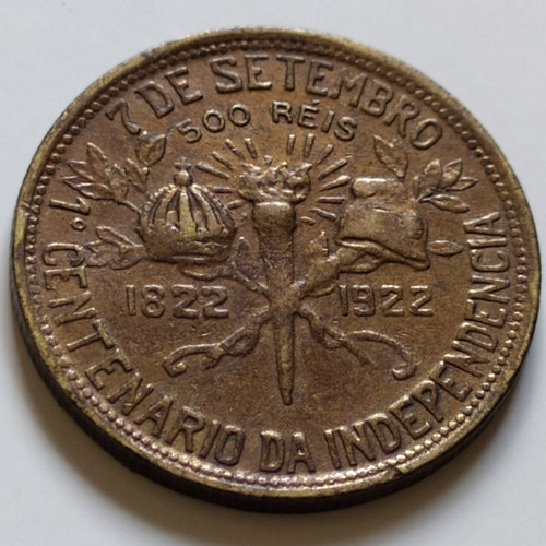 Moeda 500 Réis 1° Centenário Da Independência 1922 Sob / Fc (Usado)