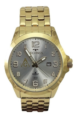 Relogio Masculino Maçonaria Technos Dourado Golf Original A Prova Dagua C/ Garantia De Fabrica E Nota Fiscal 2115kny/m4k